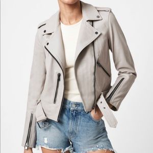 Balfern Leather Biker Jacket - Grey